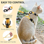 SCENEREAL Adjustable Cat Harness and Leash Set with AirTag Holder, Escape-Proof Design for Small to Large Cats, Lightweight Soft Travel Harness, Yellow Floral