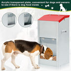 2 Pcs 25 Lbs Large Automatic Dog Feeders with Handle Acrylic Panel Galvanized Gravity Feeder Outdoor Hanging for Doggie Breed Dog Food Dispenser Container(Red)