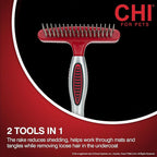 CHI for Dogs Double-Sided Shedding Rake and Blade - Best Grooming Tool for All Hair Types - Safe Dematting and Deshedding Brush for Dogs - Pet Hair Removal Essential