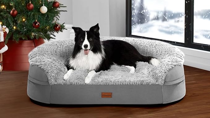 Gimars 3.7in Ultra Thick Orthopedic Dog Beds for Large Dogs,Soft Egg Foam Dog Sofa Bed, 28D Crate Foam Washable Cover, Waterproof Lining Supportive Half-Round for Aging Dogs 41.3x32.6x7.7in