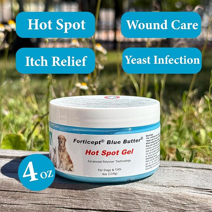 Forticept Blue Butter – Hot Spot Treatment for Dogs Cats | Dog Cat Wound Care | Skin Yeast Infections, Ringworm, Cuts, Rashes, First Aid Veterinary Strength Anti Itch Cream 4oz