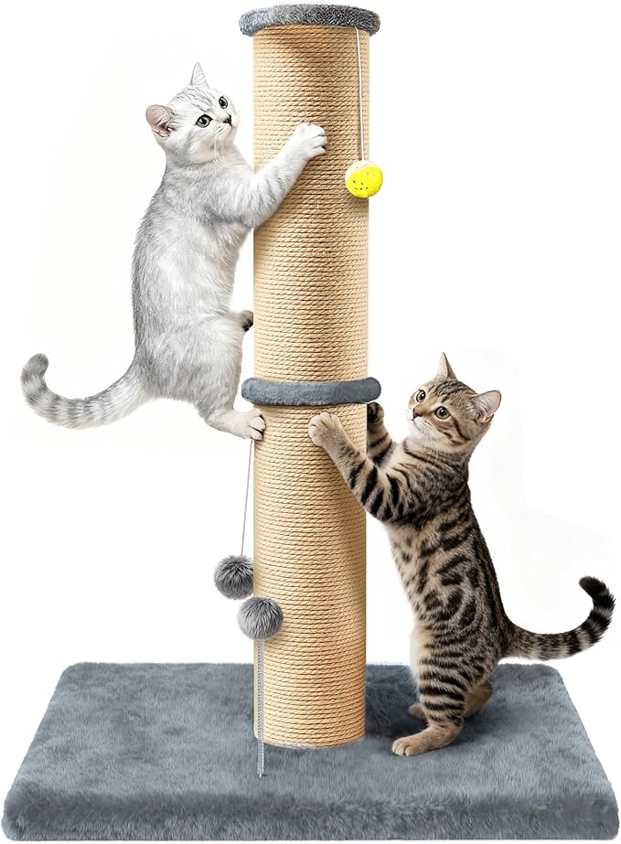 5-Inch Thick Sisal Cat Scratching Post, 36" Tall Cat Scratch Tower with Top Platform and Extra-Stable 20.8×15.9" Base, Durable Cat Scratcher for Indoor Cats, Gray