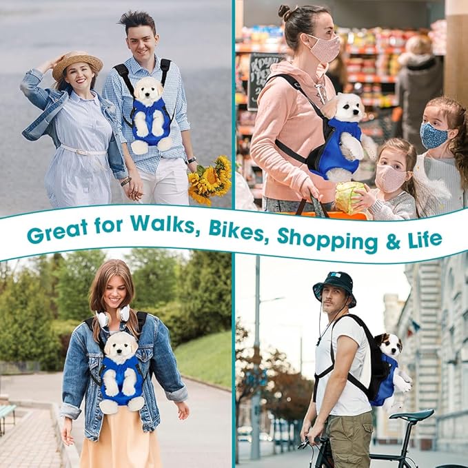 Dog Backpack Carrier, Pet Sling Front Backpack for Small Medium Dogs 10-16 Lbs, Legs Out, Adjustable Wearable Puppy Chest Travel Bag, Thick Straps & Cushion, Easy-Fit for Hiking/Walking/Camping