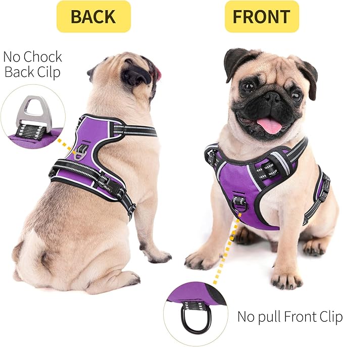 HEELE Dog Harness, No Pull Adjustable Padded Reflective Harness for Small Medium Large Dogs with Handle for Walking Training, Purple, M