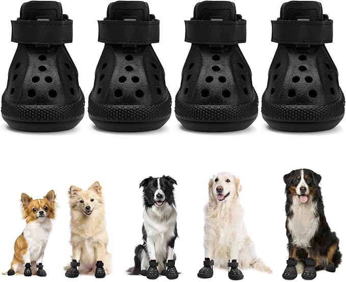 Lukovee Dog Shoes for Hot Pavement - Breathable Non Slip Dog Sandals with Reflective Stripes, Easy ON & Off, Easy-Clean Summer Outdoor Pet Boots for Small Medium Large Dogs (Black, Size 2)
