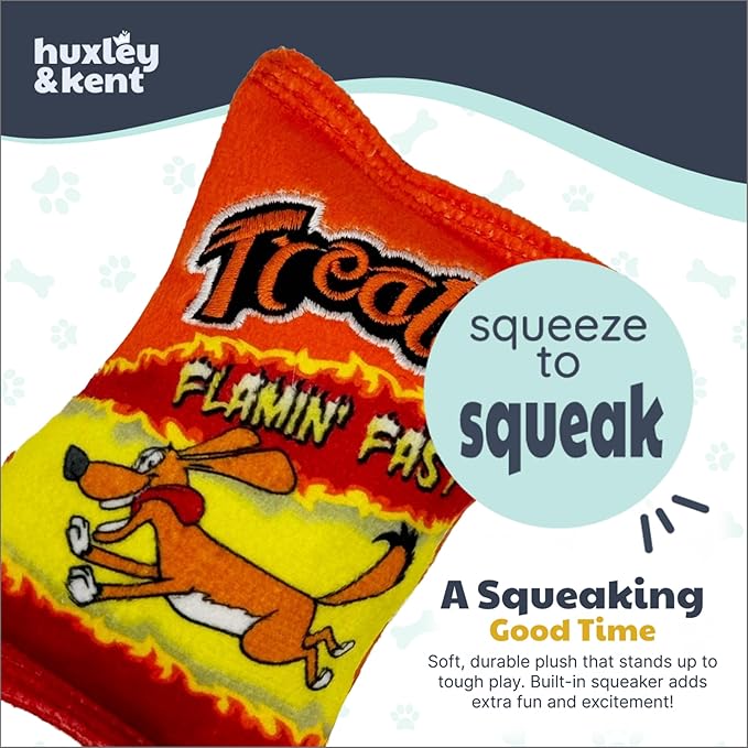 Huxley & Kent Funny Dog Toy w/Squeaker – Power Plush Squeaky Dog Toys for Small Dogs – Durable Small Stuffed Animal for Indoor Play & Fetch - Tiny Tuff Treatos Snacks