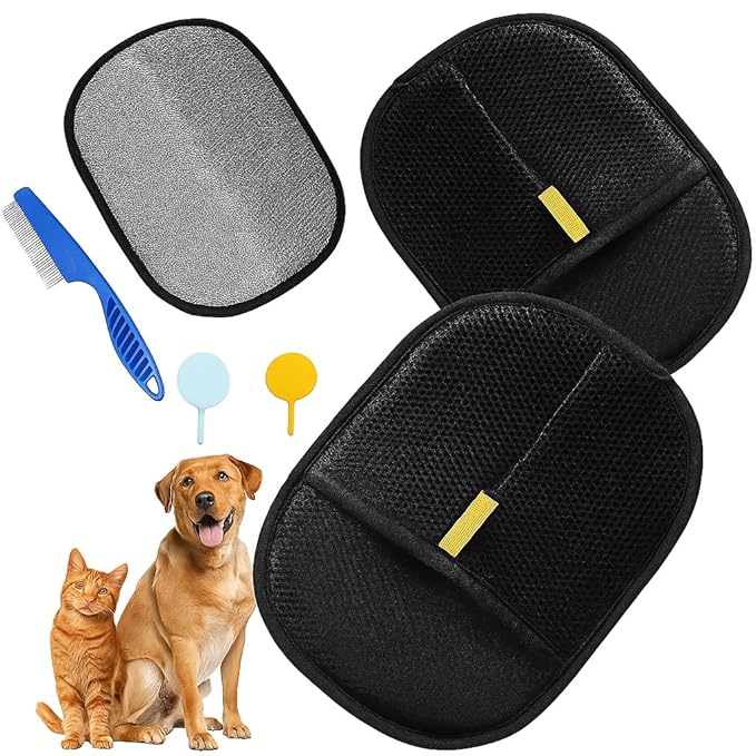 Pet Hair Removal Gloves for Cats & Dogs, Reusable Electrostatic Grooming Tool for Furniture, Carpet, Car Seat