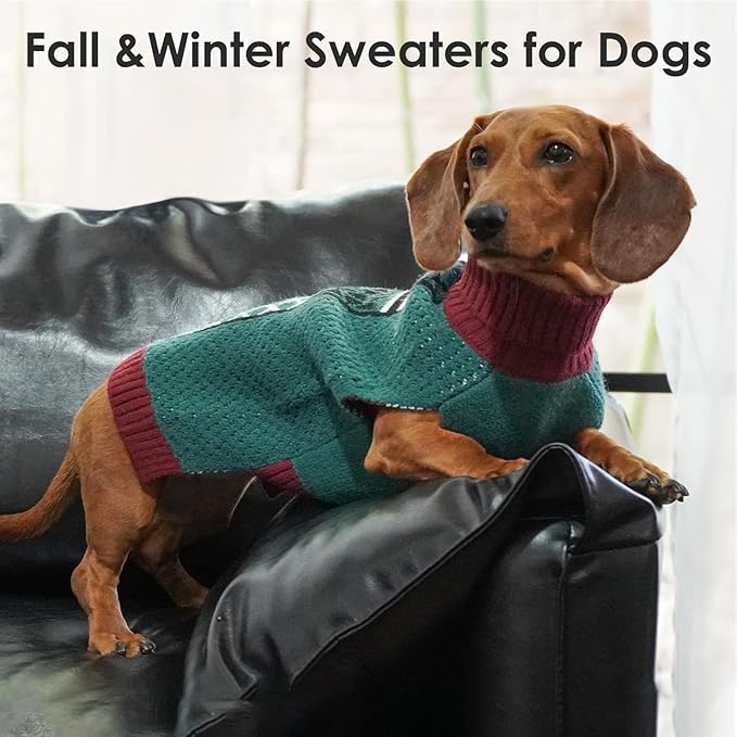 Large Dog Sweater for Male Female, Thick Turtleneck Sweater with Leash Hole, Cold Weather Thermal Christmas Sweaters for Dogs French Bulldog, Warm Holiday Clothes Sweatshirt, Green L