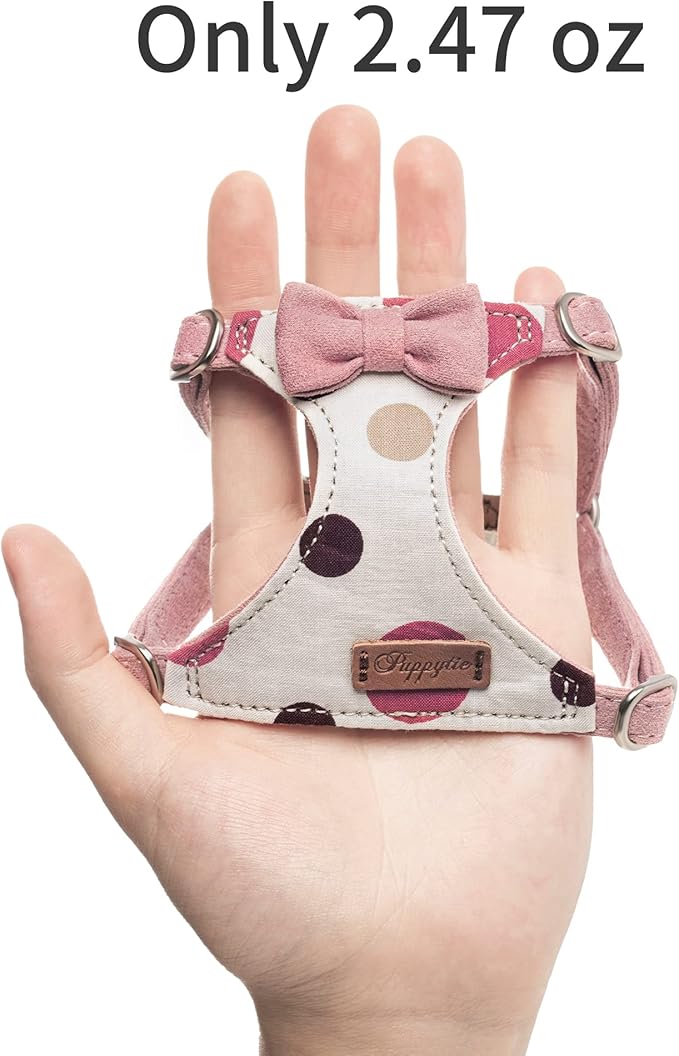 Puppytie No Pull Small Dog Harness with Multifunction Dog Leash,Lightweight Soft Adjustable No Choke Escape Proof Pet Harness Vest Pet Harness Vest,Polka dots Pink,S