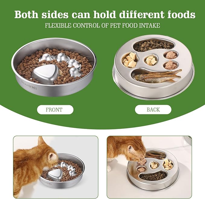 Stainless Steel Slow Feeder Dog Bowls – Non-Slip Metal Dog Bowl for Large & Medium Breeds, Puppy Puzzle Feeder – 2 Cup Capacity for Small to Big Pets – Durable Slow Feed Dog & Cat Food Dish