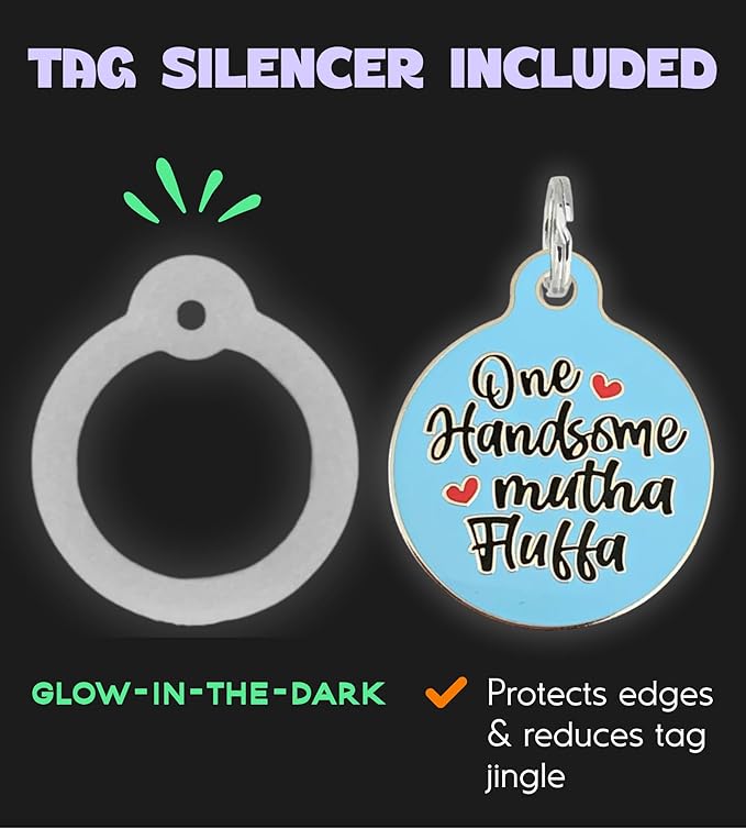 Personalized QR Code Dog Tags - Choose from 25+ Tag Designs - QR Code Links to Your Profile - Unique, Cute, Funny, Sassy Pet ID Tag (One Handsome Mutha Fluffa, Large (1.25 inch))