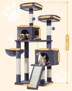 Taoqimiao 56.3-Inch Cat Tree, Cat Tower with Scratching Posts, Cat Tree House for Indoor Cats with hammocks, Toys, Condo and Large Scratch Board, Smoky Gray MS012G