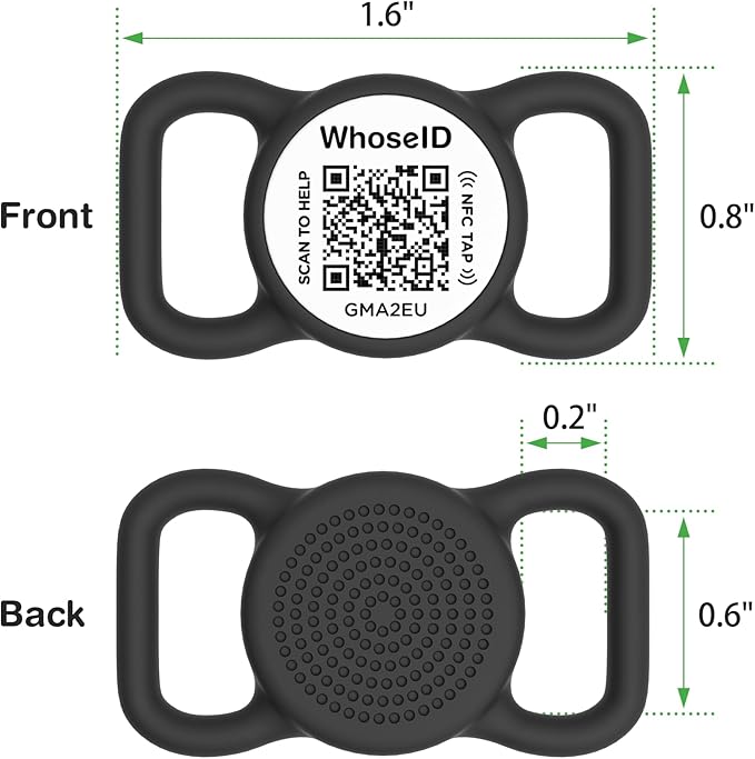QR Code Dog Tag with NFC, Personalized Pet ID Tag, Silicone Dog ID Tag, Modifiable Pet Online Profile, Multiple Emergency Contact, Scan QR Code Send GPS Location Email (Small, Black&White)