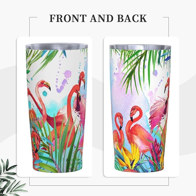 Dujiea 20oz Tumbler With Lid And Straw, Tropical Pink Flamingo Vacuum Insulated Iced Coffee Mug Reusable Travel Cup Stainless Steel Water Bottle