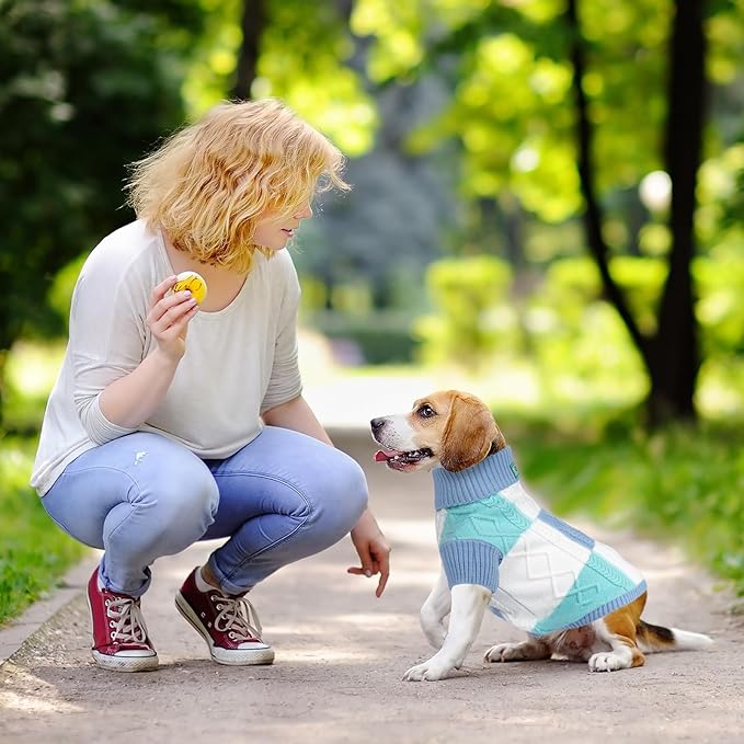 Turtleneck Pet Sweaters for Dogs Boys or Girls,Color Inlay and Moving Needle Pattern Dog Sweater,Pet Clothes,Dog Sweaters,Suitable for Various Breeds Dogs or Sizes (Blue Group,2XL)