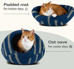 MEOWFIA Cat Cave – Premium Felt Cat Bed for Indoor Cats, Handmade 100% Merino Wool (Vivid Shades) (Large, Deep Azure)