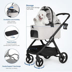 X-5 Luxury Pet Stroller for Medium Dog Under 55lbs or 2 Small Dogs & Cats, One-Touch Folding, Adjustable Handle and Detachable Carrier (Grey)