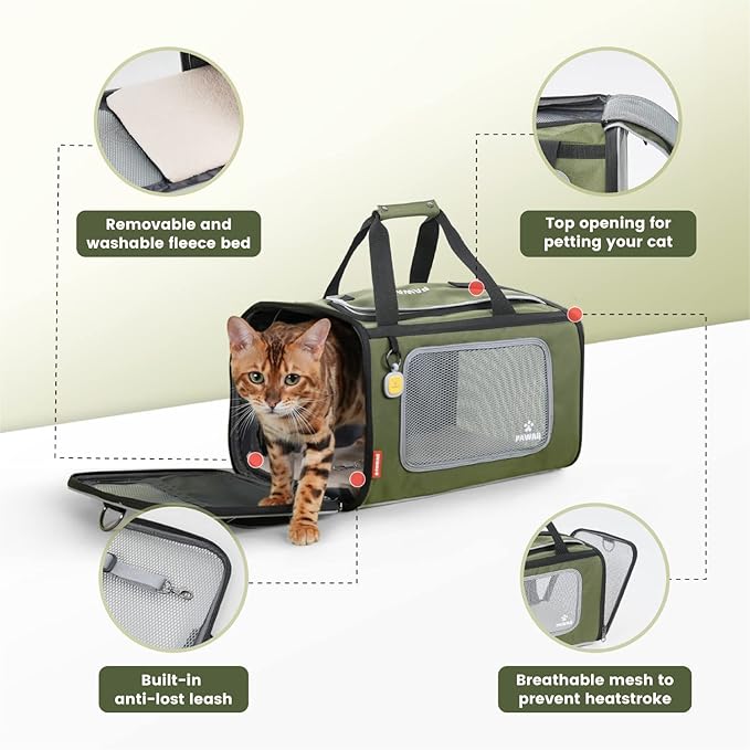 Pawaii Pet Carrier, TSA Airline Approved Cat Carrier, Soft Sided Collapsible Pet Travel Carrier, Foldable, Protable, Travel Friendly Pet Travel Carrier for Cats and Puppy