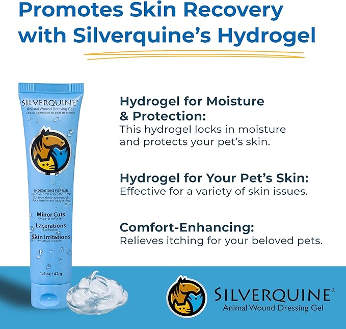 Dog Wound Care Gel - Hot Spot Gel Solution for Dogs and Cats - Safe If Licked, Odorless Silver Hydrogel Ointment for Pets Cuts, Burns, Scratches, Sores and Skin Concerns - 1.5 Oz