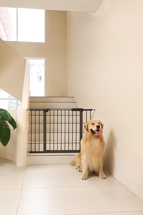 29"-57" Baby and Pet Safety Gate, 30" Tall Metal Walk-Thru Gate for Doorways & Stairs, Easy One-Hand Open, Dual Lock, Extensions & Wall Mounts Included (Black, 29"-46" W x 30.5“H)