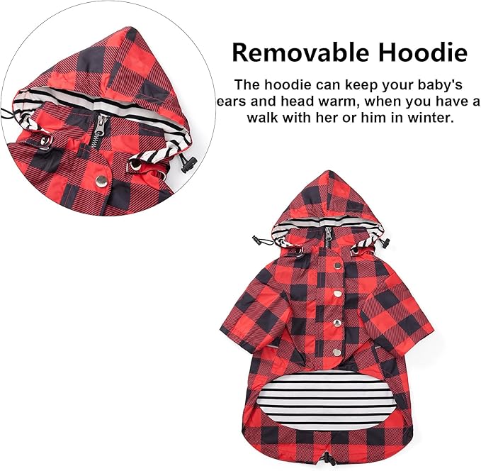 Dog rain Coat Waterproof Raincoat Puppy Jacket with Legs Buttons Zipper Hood Drawstring Fit for Yorkie Terrier Schnauzer Poodle Border Collie Labrador Golden Retriever 8lbs to 80lbs Red S