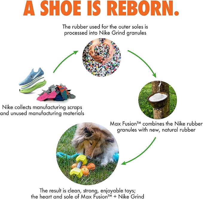 Max Fusion Made with Nike Grind, Arlee Cannon Treat Dispensing Dog Toy for All Dogs, Treat Dispenser, Durable Treat Toys, Natural Rubber Chew Toy, Medium, Orange, 1 Count