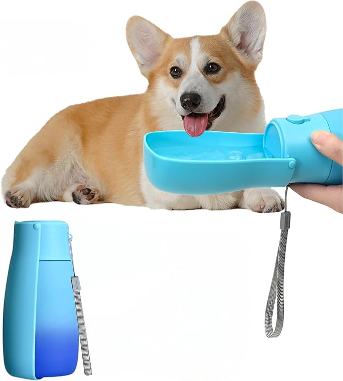 Dog Water Bottle, Travel Puppy Water Bowl, Leak Proof Portable Puppy Water Dispenser, Foldable Dog Water Bottle for for Pets Outdoor Walking, Hiking, Travel, Food Grade Plastic - 10oz Blue
