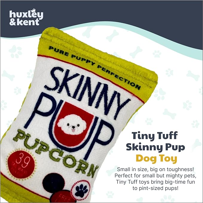 Huxley & Kent Funny Dog Toy w/Squeaker – Power Plush Squeaky Dog Toys for Small Dogs – Durable Small Stuffed Animal for Indoor Play & Fetch - Tiny Tuff Skinny Pup