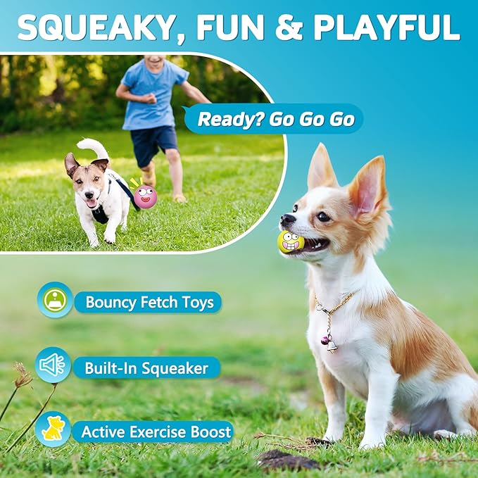 Squeaky Dog Toys Soft Latex Rubber Squeaky Dog Balls for Puppy Small Pet Dogs (8 Pack) (Round Balls)