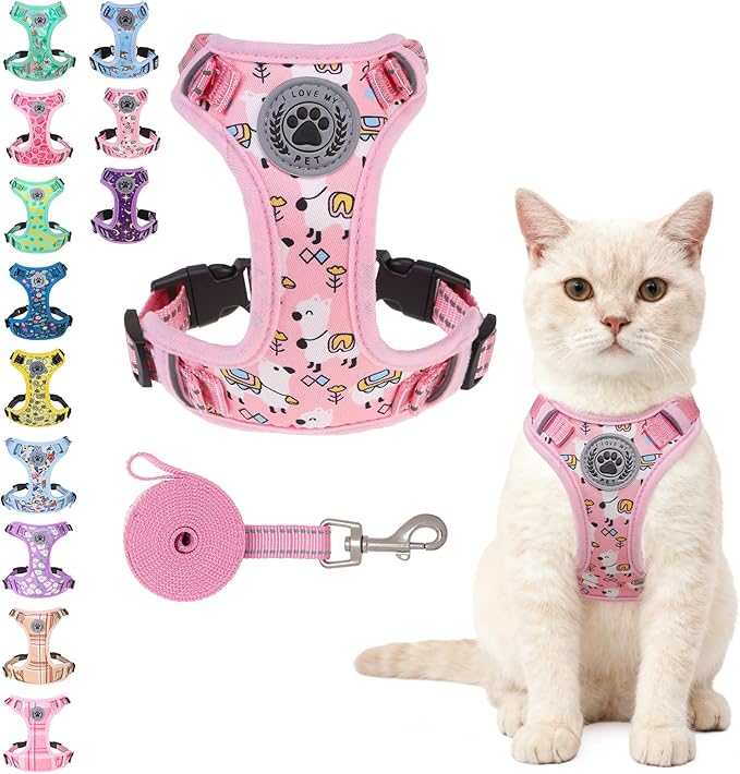 BEAUTYZOO Cat Harness, Escape Proof Cat Leash and Harness Set for Walking, Soft Breathable Vest Harness with Neck Adjustable, Reflective Easy-Control Kitten Harness for Cats,Alpaca-Pink S