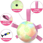 QDAN Dog Toys Soccer Ball with Straps, Durable Dog Balls for Tug of War, Puppy Birthday Gifts, Dogs Water Toy Small Dogs-Rainbow（5 Inch）