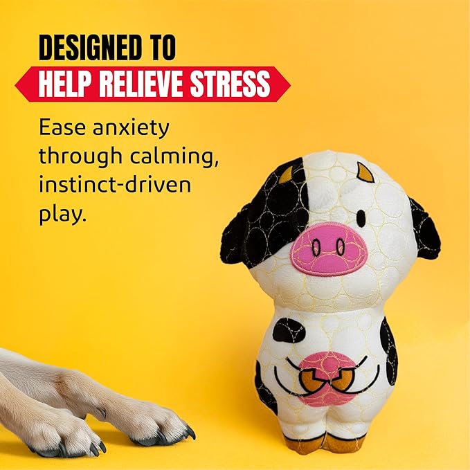 Bite Force -Durable & Strong Dog Toy Cow with Squeaker, Kevlar-Reinforced for Aggressive Chewers for Small Medium Large Dogs - White and Pink.