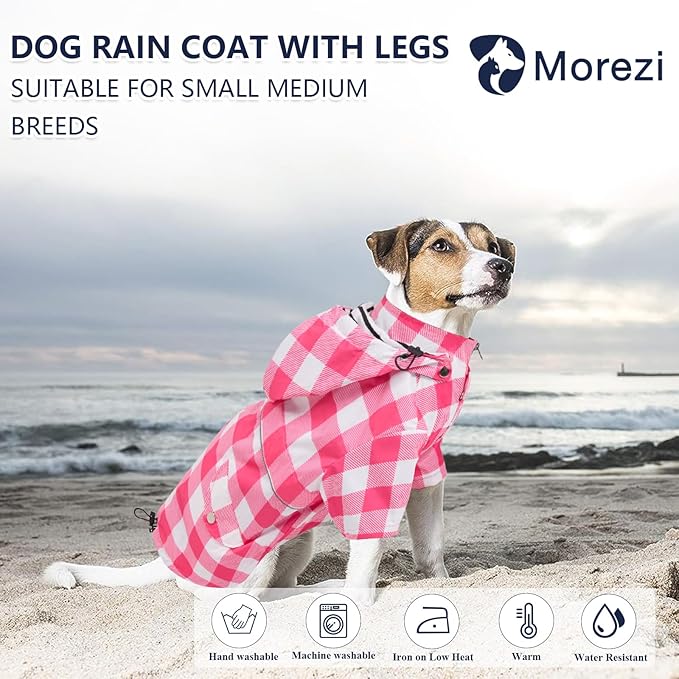 Dog rain Coat Waterproof Raincoat Puppy Jacket with Legs Buttons Zipper Hood Drawstring Fit for Yorkie Terrier Schnauzer Poodle Border Collie Labrador Golden Retriever 8lbs to 80lbs Pink L