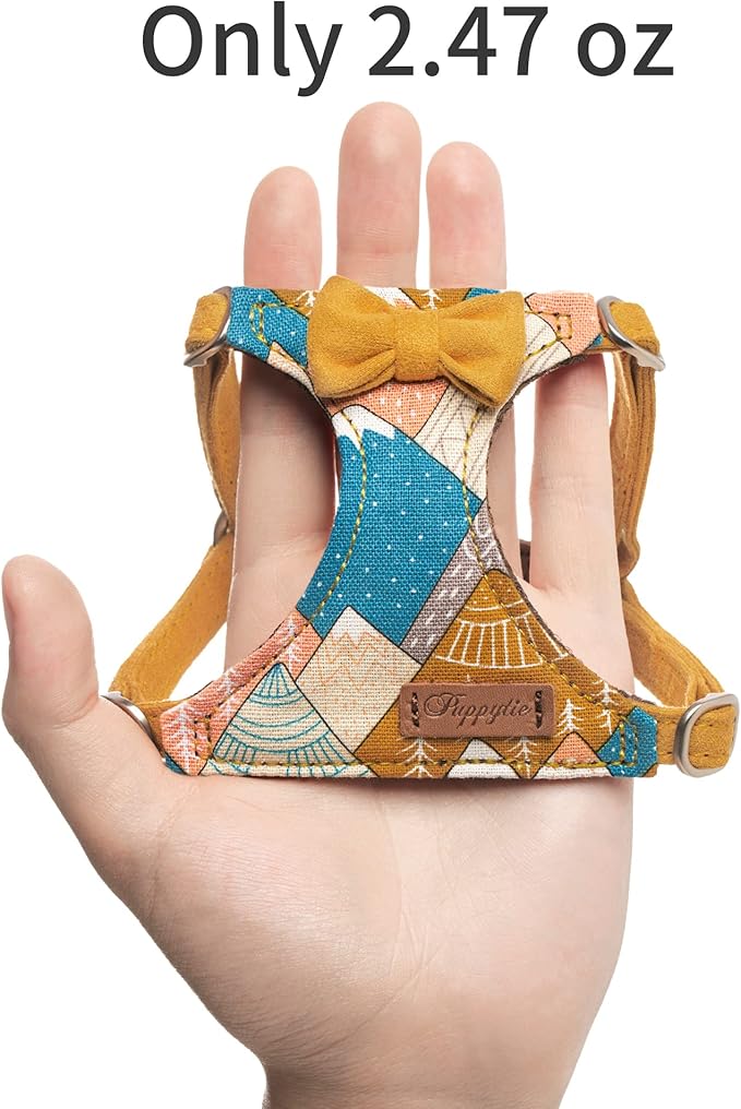 Puppytie No Pull Small Dog Harness with Multifunction Dog Leash,Lightweight Soft Adjustable No Choke Escape Proof Pet Harness Vest Pet Harness Vest,Suede Bow Yellow,S