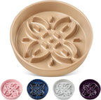 vancasso Ceramic Slow Feeder Dog Bowls, Puzzle Dog Food Bowls with Floral Maze, Anti -Slip Pet Food Dish for Medium Breed, 1.5 Cups, Brown