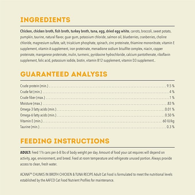 ACANA Chunks in Broth Wet Cat Food Chicken & Tuna Recipe 5.5oz Cans (6 Count)