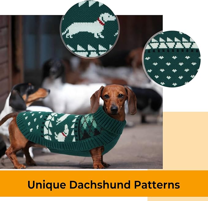 Leletail Dachshund Sweater, Turtleneck Dog Sweaters for Small Dogs, Warm Pullover Knitted Pet Coat, Cold Weather Dachshund Clothes, Fall/Winter Cozy Outfit (XS-XL)
