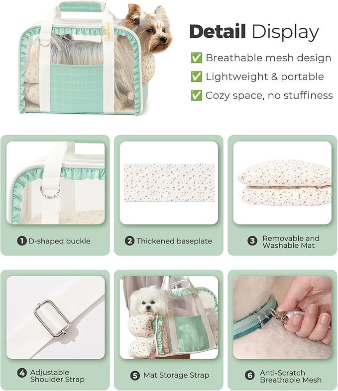 Pet Carrier for Medium Cats, Dog Carrier with Soft-Sided Cat Carriers with Breathable Mesh for Small/Medium Cats Dogs Puppies (Up to 13lbs), Foldable with Safety Buckle for Travel - Green