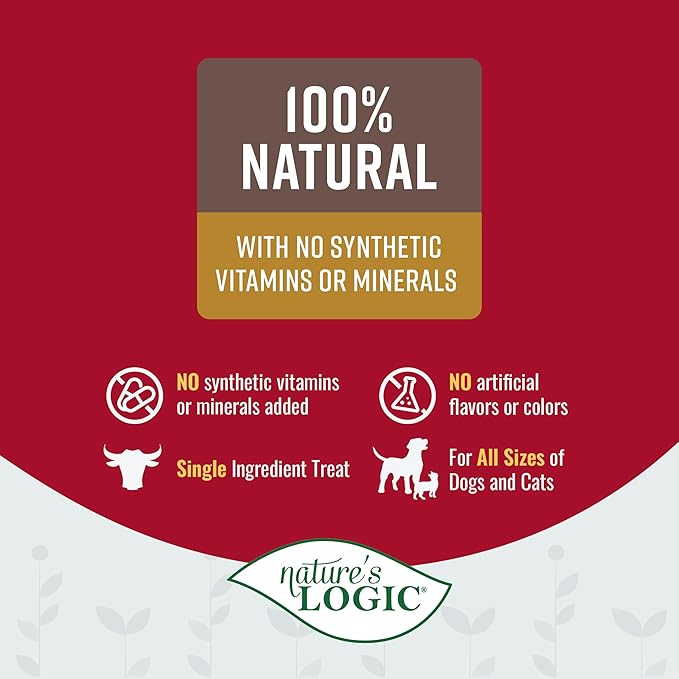 Nature's Logic Beef Lung Dog & Cat Treats - 100% Natural - Single-Ingredient High Protein - No Additives - Dental Care Treat for Dogs & Cats - Grain-Free - Beef Lung Treat, 3.5oz