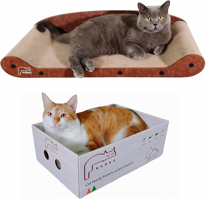 Cat Scratcher 24 Inch Cat Scratching Sofa Bed & 16" Lounge Box with Scratch Pad - Durable Cat Scratchers for Indoor Cats to Protect Your Furniture
