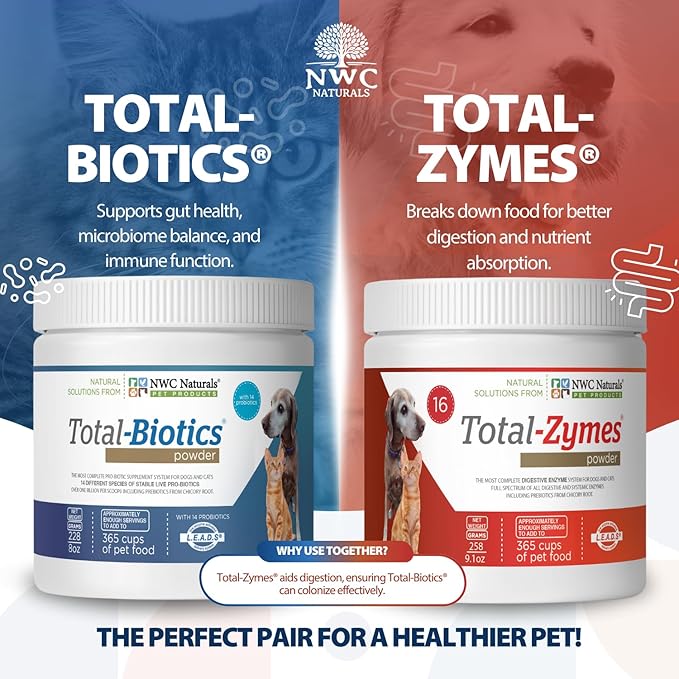NWC Naturals Twin Pack - Probiotics and Digestive Enzymes for dogs and cats one Total-Zymes and one Total-Biotics 8-Ounce