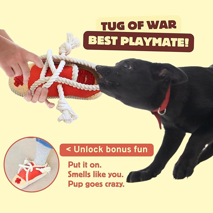 2 Pack No Stuffing Squeaky Dog Toys for Small, Medium and Large Dogs - Interactive Tug of War Puppy Chew Snuffle Toy, Dog Birthday for Dog Presents - Shoe