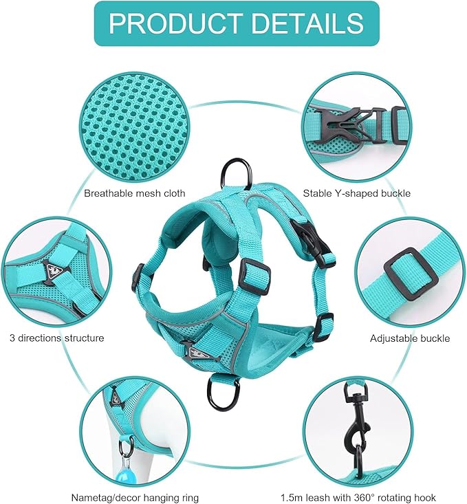 Vest Harness Leash Set for Small Dog Large Cat, Upgraded Escape Proof Adjustable Jacket with Lead for Puppy Fat Cat Outdoor Walking, Soft Breathable Mesh Coat with Reflective Strip for Dark XL Green