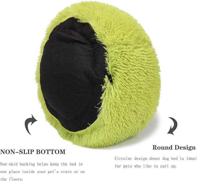 Extra Small Dog Bed Green Washable 15 inches Donut Soft Small Pet Bed,Calming Anti Anxiety Round Fits up to 5 lbs Warm Comfort Pets Beds for Puppy Dogs Indoor
