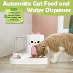 1.6L Auto Gravity Pet Feeder and 0.6L Water Dispenser Set, Automatic Cat Food and Water Dispenser, Gravity Pet Feeder for Small Medium Dog Puppy Cat Kitten (Pink)