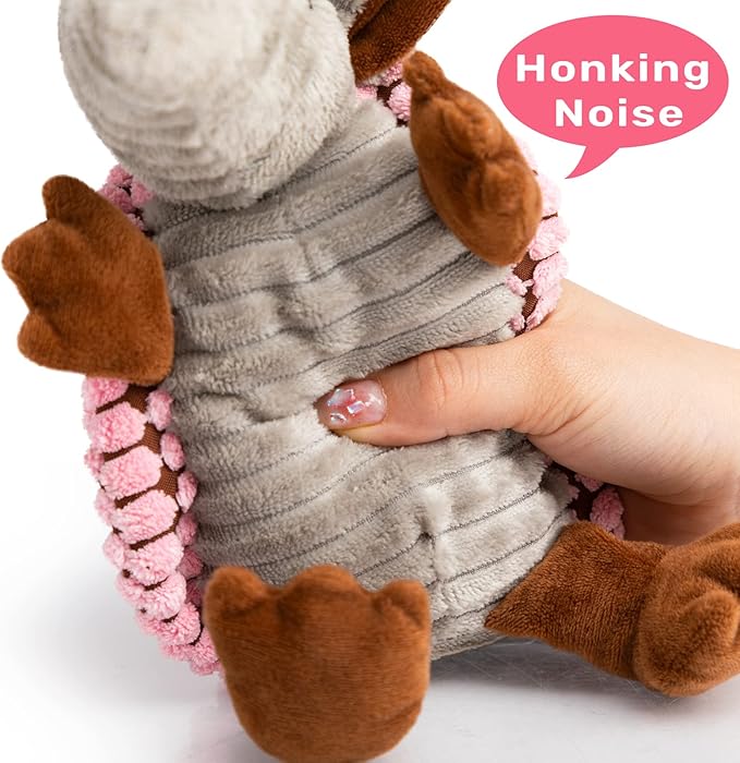 Hollypet Plush Dog Squeaky Toy Stuffed Armadillo Animal Pet Puppy Chew Toys with Clean Teeth for Small Medium Large All Breed Sizes Dogs, Pink, 8 in