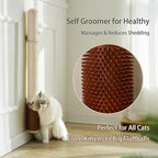 34" Extra-Tall Wall Mounted Cat Scratcher – Vertical Sisal Scratching Post for Large Cats, Space-Saving Cat Wall Climber with Self-Grooming Brush & Hanging Ball Toy, Modern Brown Decor