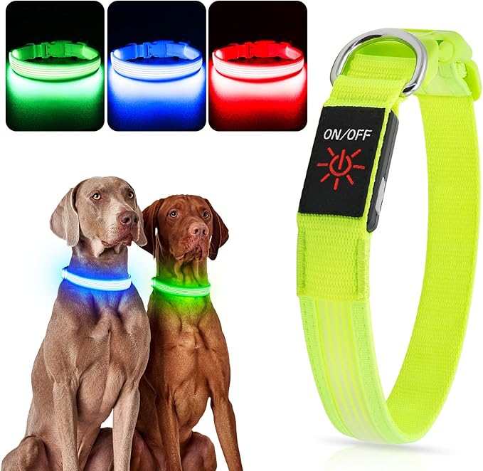 YFbrite Light up Dog Collar, USB Rechargeable LED Puppy Collar Super Bright Adjustable Glowing Dog Lights for Night Walking (Design 2-Green, Large)