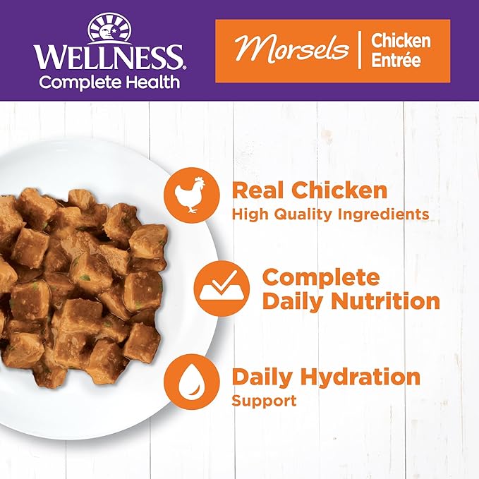 Wellness Complete Health Morsels Adult Wet Cat Food, Natural, Protein-Rich, Grain Free, 3 Ounce, 24 Pack, (Chicken Entrée)