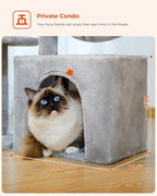 PEQULTI Small Cat Tree, [28.5''] Cat Tower for Indoor Cats, 2 Styles Activity Tree with Cat Scratching Posts, Big Hammock and Removable Top Perch Grey